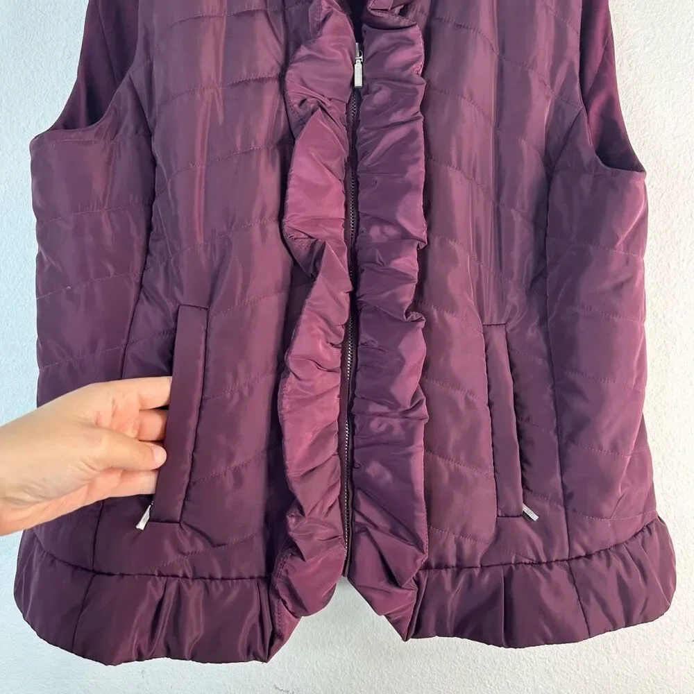 Soft Surroundings Saint Aubin Purple Quilted Vest Ruffle Trim Womens Large - Picture 3 of 7